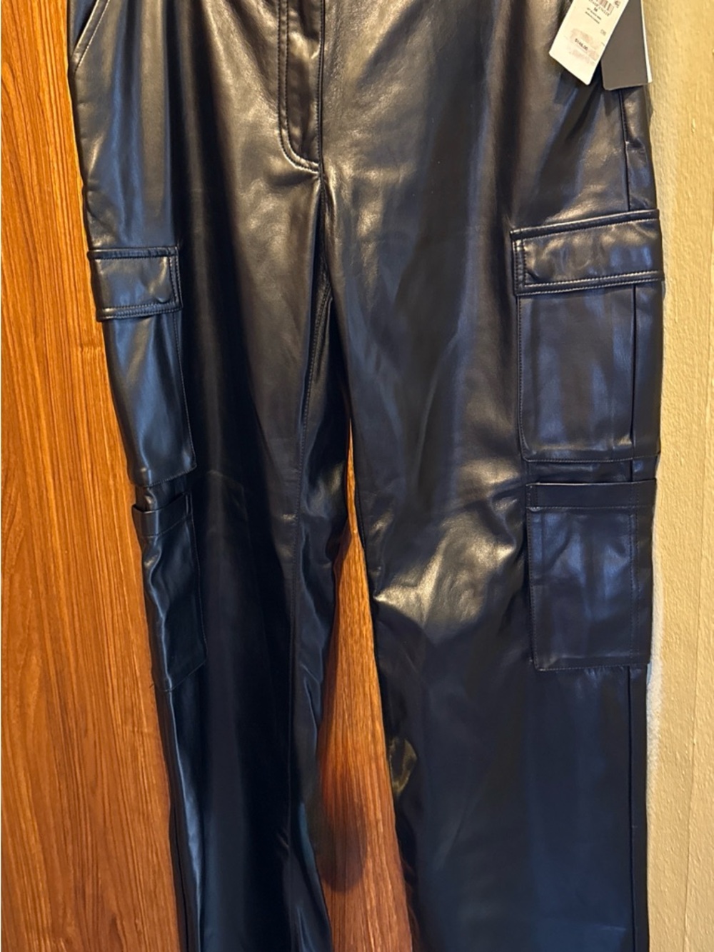 Guess Black Faux Leather Cargo Pants